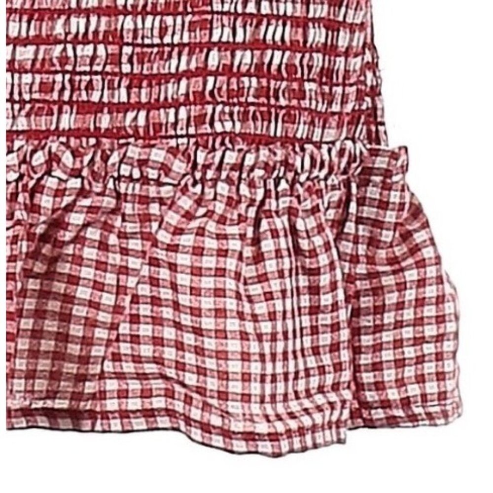 Caren Forbes Red & White Smocked Gingham Ruffle Hem Skirt | Cottagecore Peasant - Picture 3 of 9